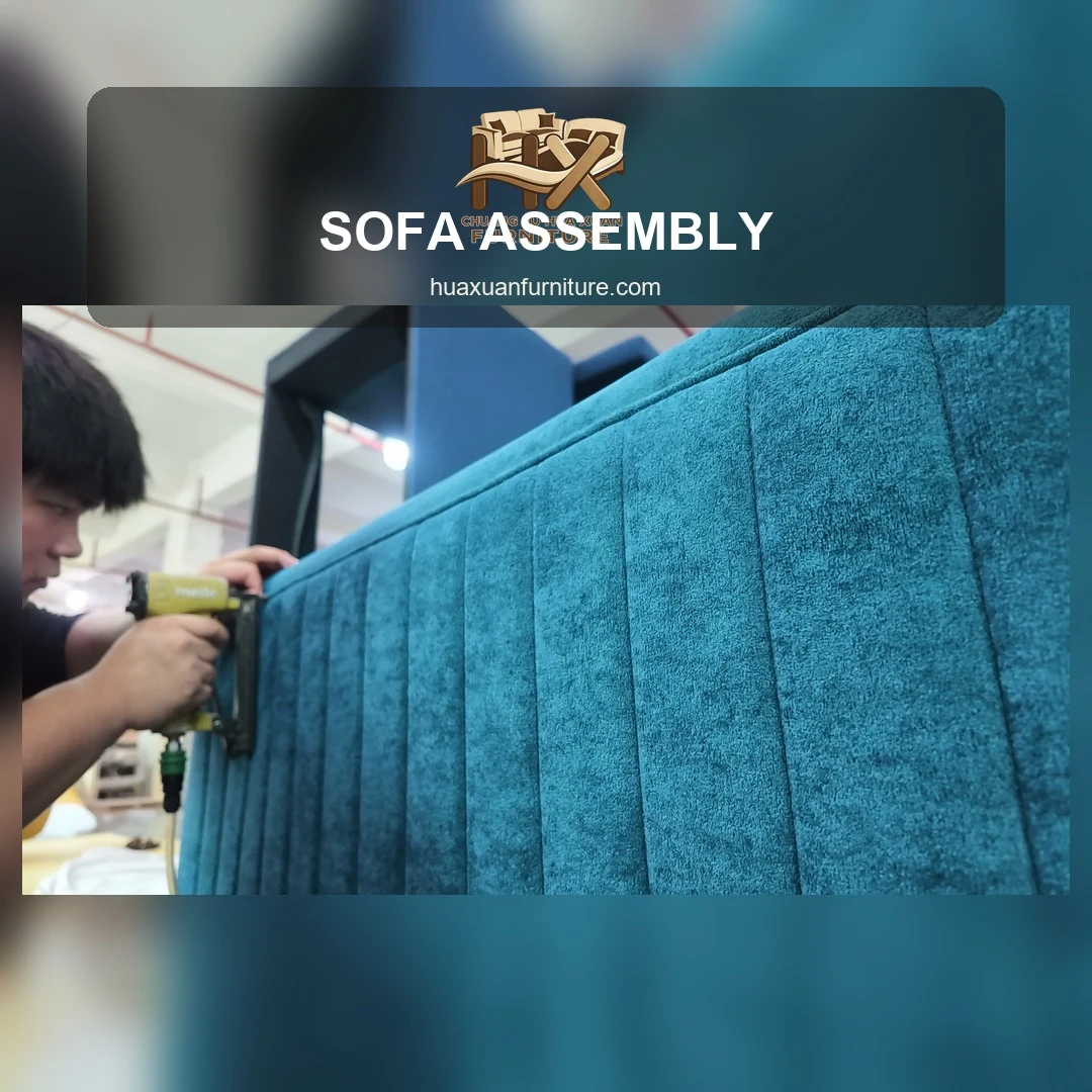 Blue Sofa Upholstery Assembly Detail poster