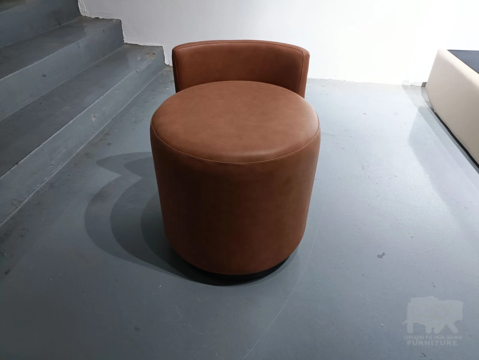 Rust Round Ottoman for Hotel Guestroom Furniture Packages for hotel guestroom, apartment bedroom, commercial lounge furniture projects