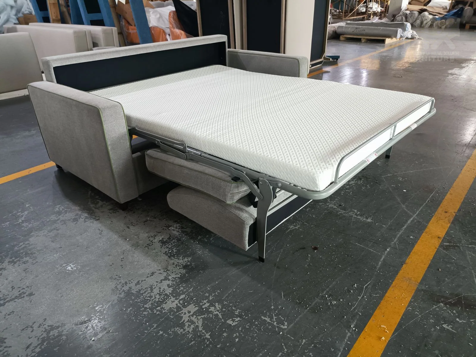 Light Grey Pull-Out Sofa Bed for Compact Apartments for compact apartment, serviced apartment, hotel guestroom furniture projects