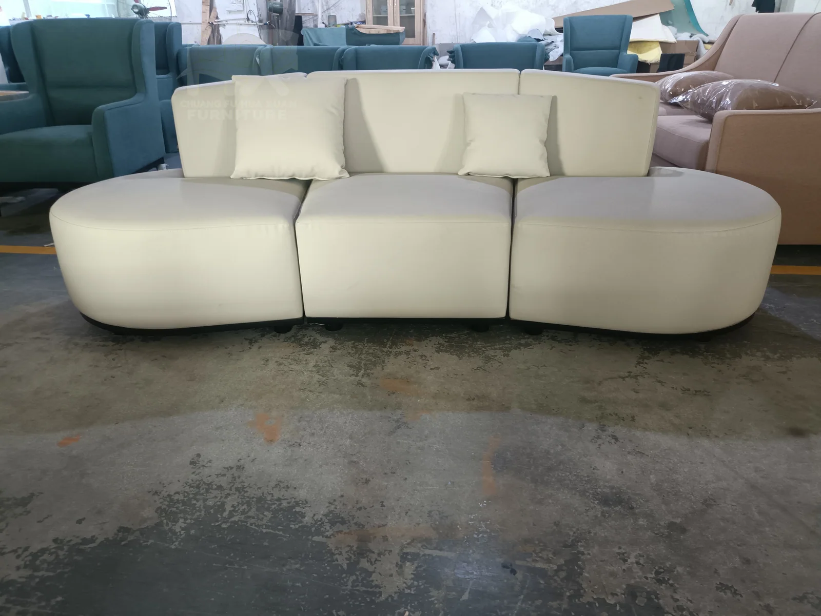 Ivory Curved Lounge Sofa for Hospitality Projects for hotel lobby, apartment clubhouse, commercial space furniture projects
