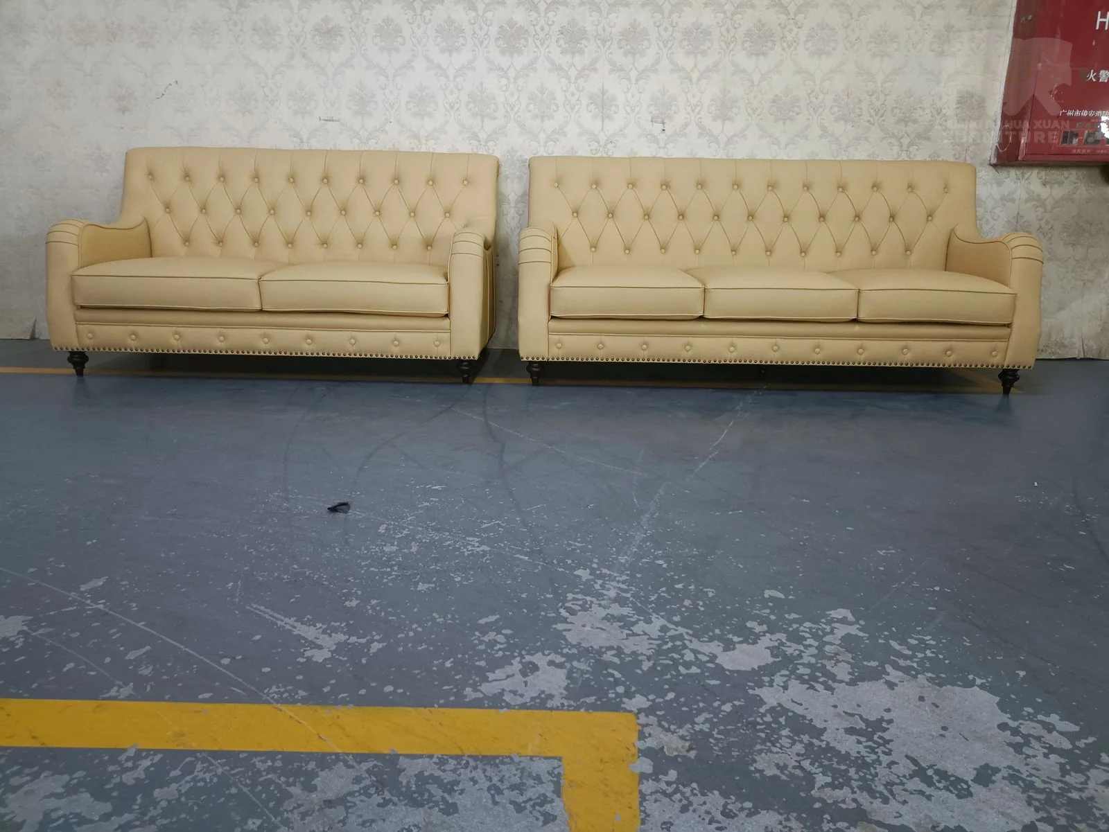 Beige Tufted Sofa for Hotel Lobby Seating Projects for hotel lobby, villa project, commercial lounge furniture projects