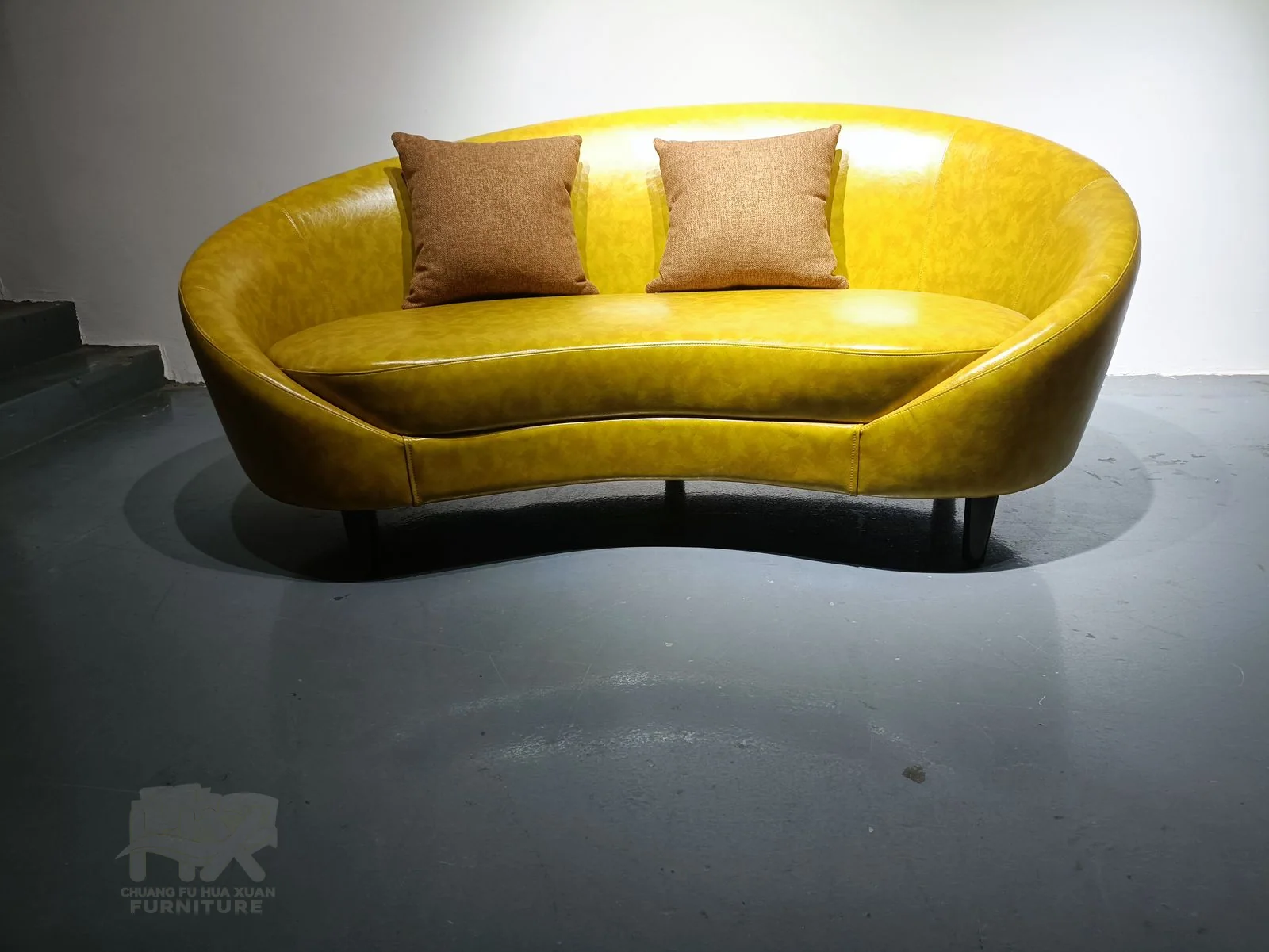 Mustard Curved Sofa for Restaurant Waiting Areas for restaurant waiting area, boutique hotel, commercial space furniture projects