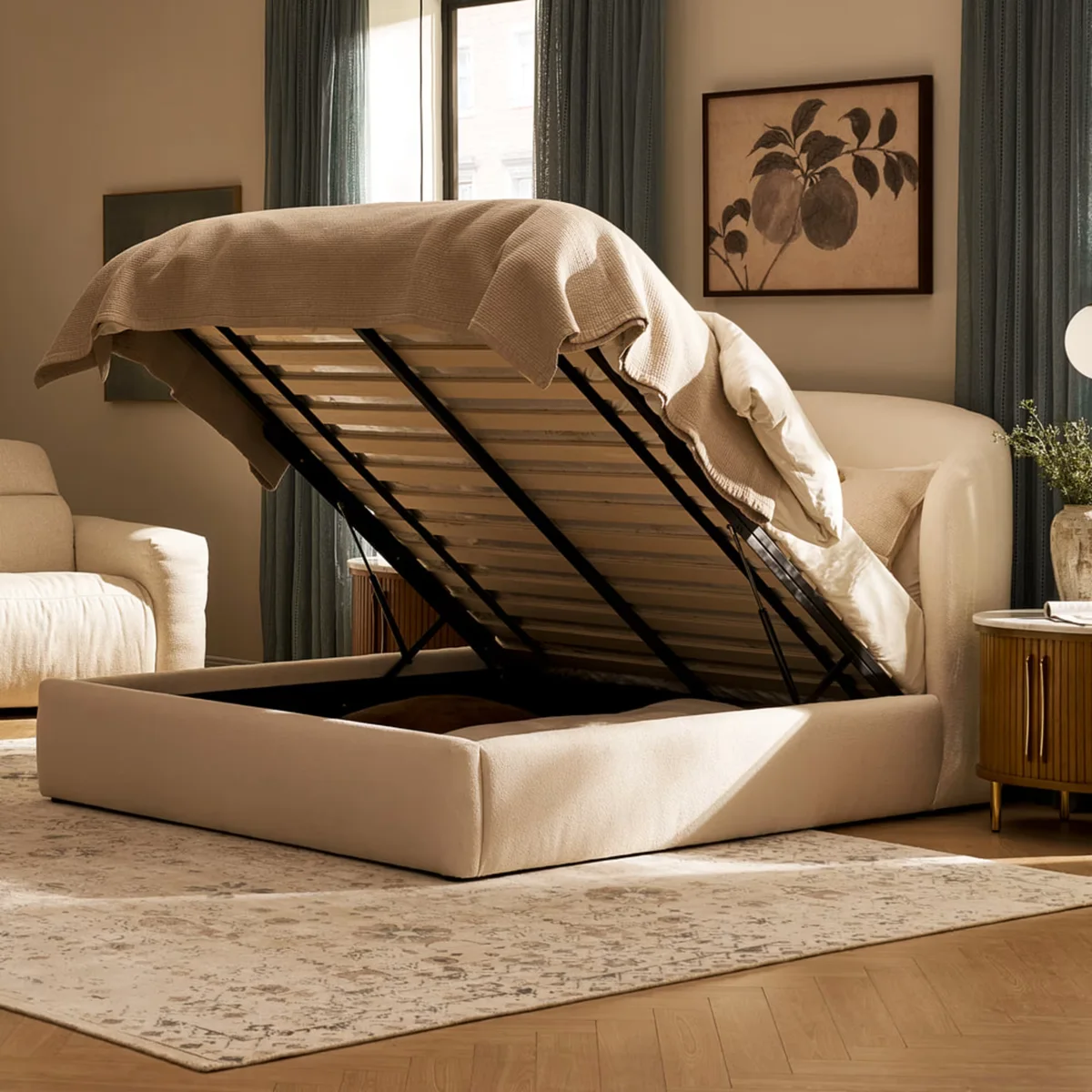 Hydraulic lift storage bed frame under-bed storage detail Hydraulic lift storage bed frame under-bed storage detail