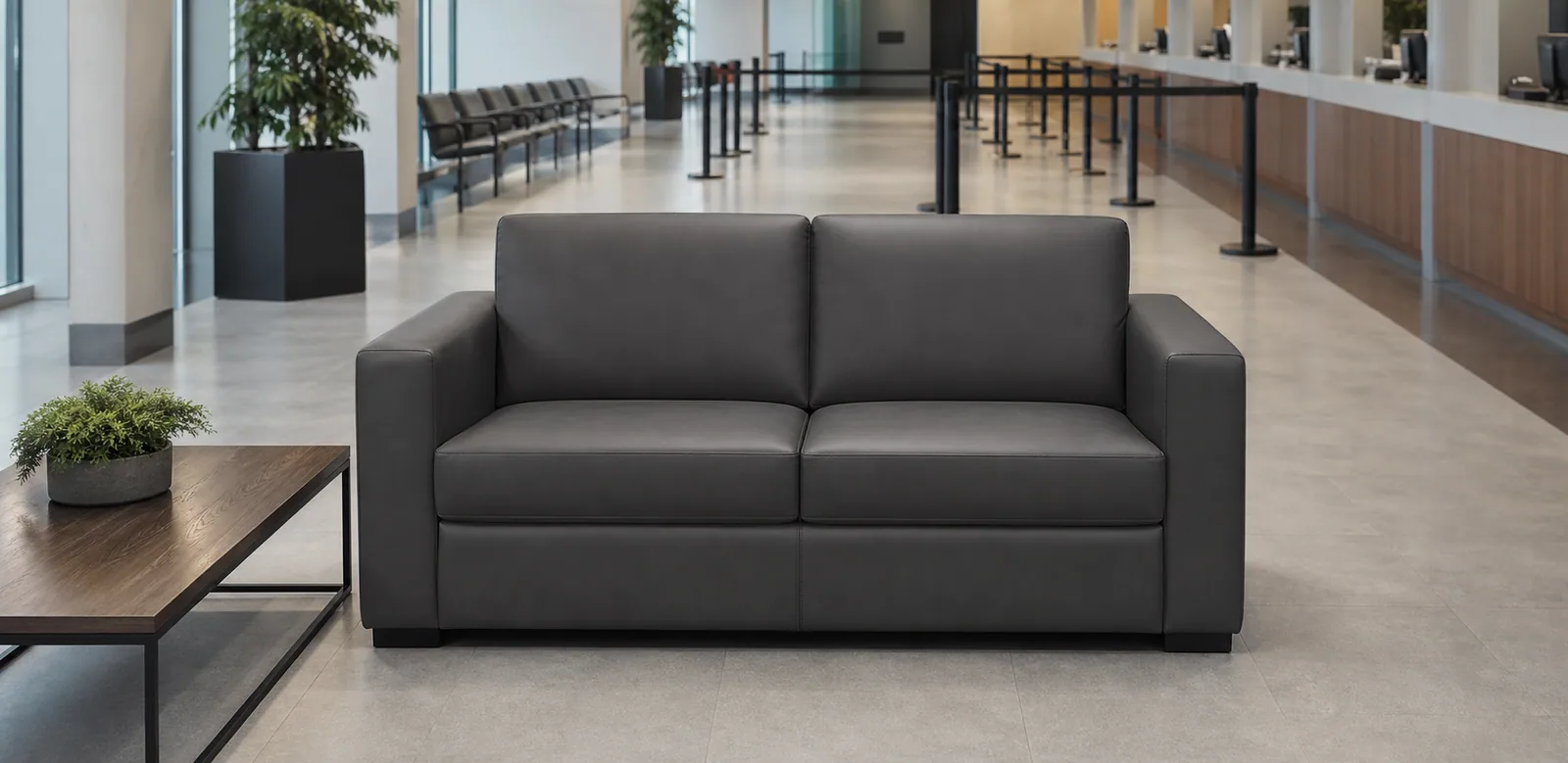 Microfiber leather office sofa in public waiting area