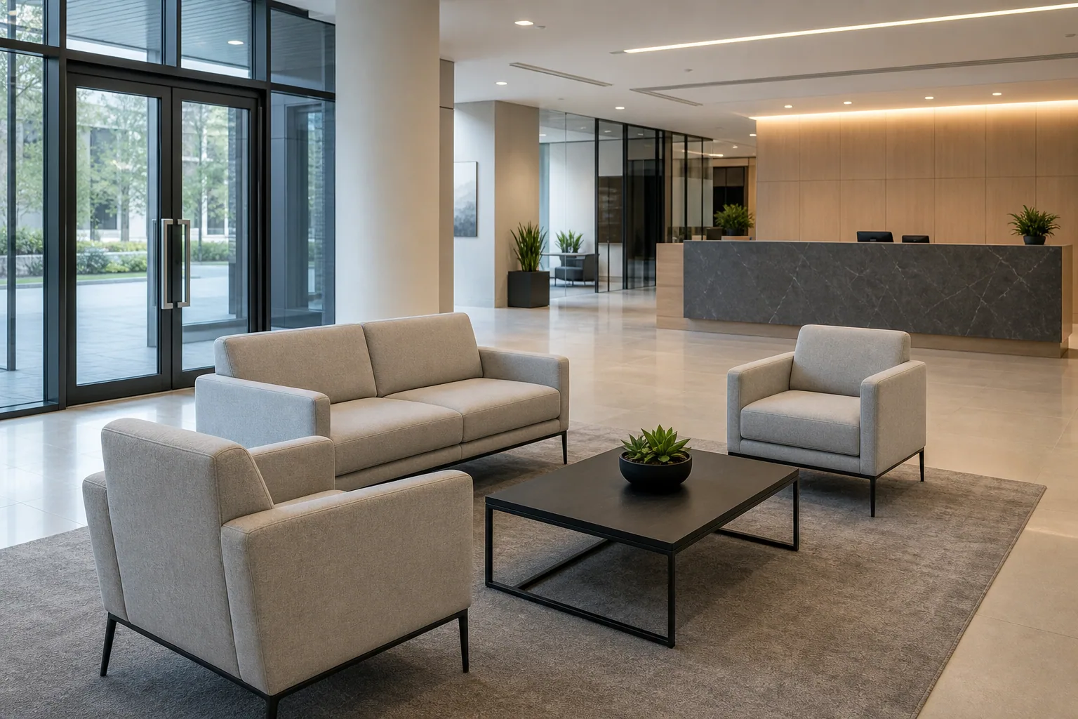 Office reception sofa layout Office reception sofa layout guide with visitor seating and clear traffic flow
