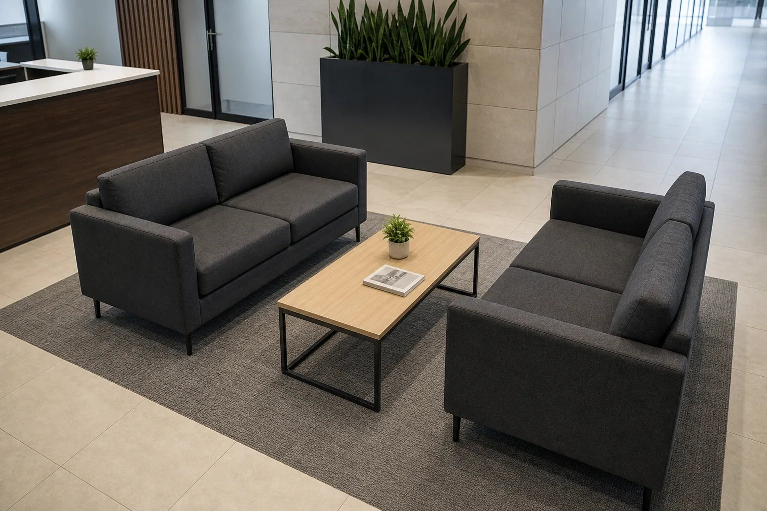 Office sofa and coffee table layout