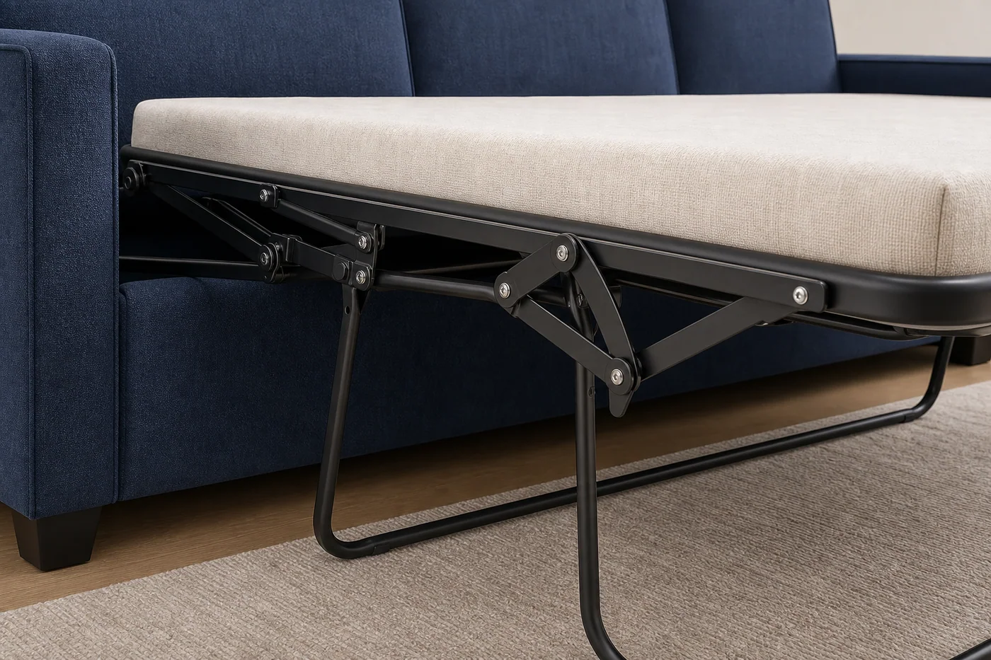 Pull-out sofa bed frame detail Pull out sofa bed frame and support detail