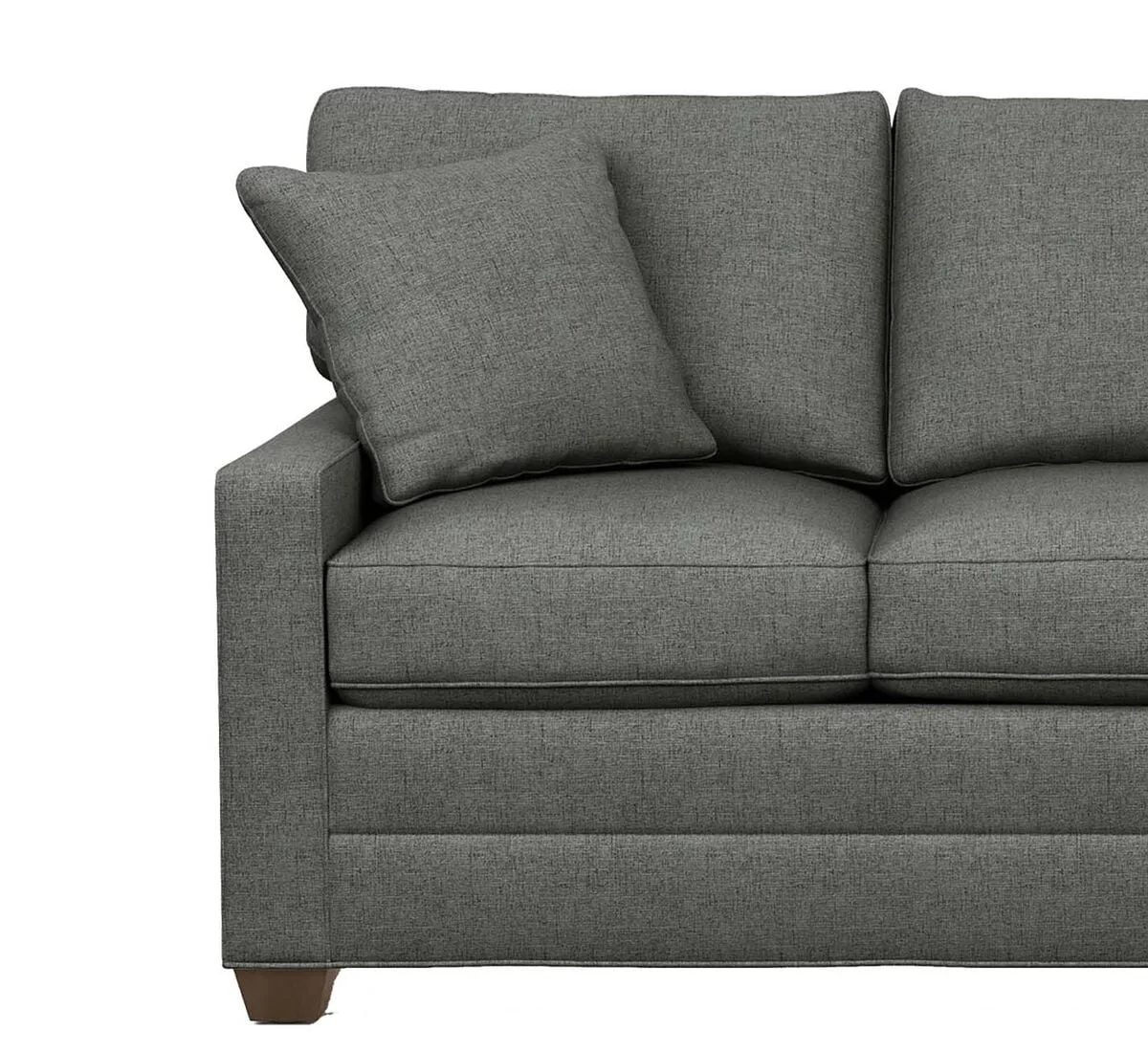 Sofa armrest upholstery padding and stitching detail