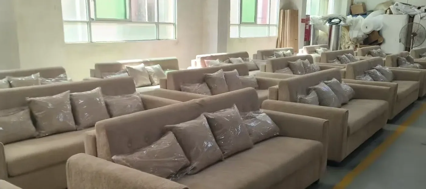 Bulk sofa bed packing preparation Rows of sofa beds prepared for bulk order packing and identification