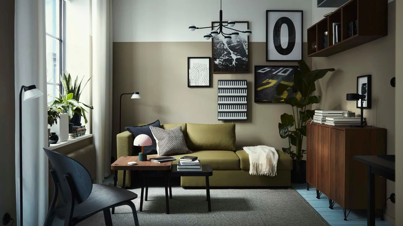 Sofa bed closed position in living room scene for apartment size planning Sofa bed closed position in living room scene for apartment size planning