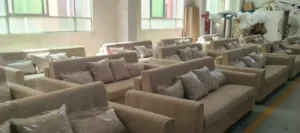 Sofa bed packaging review during warehouse staging before shipment