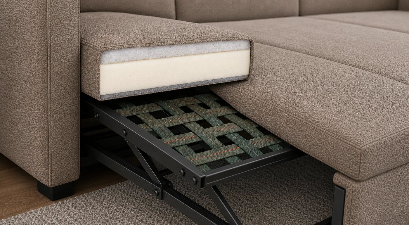 Seat cushion and sleep support detail Sofa bed seat and sleeping support structure