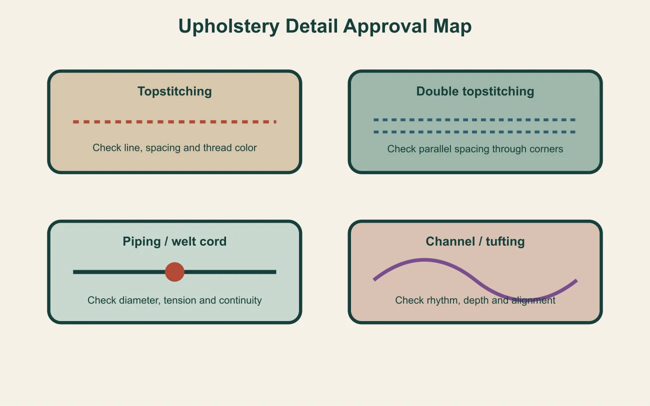 Sofa stitching and upholstery details guide diagram