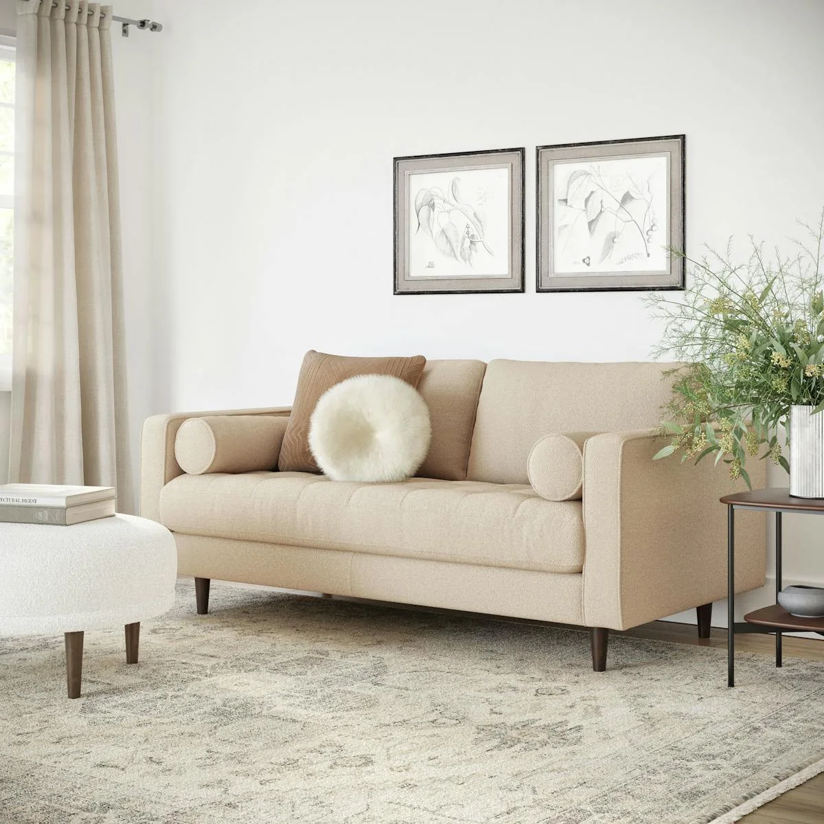 Sofa upholstery stitching leg base and frame support detail