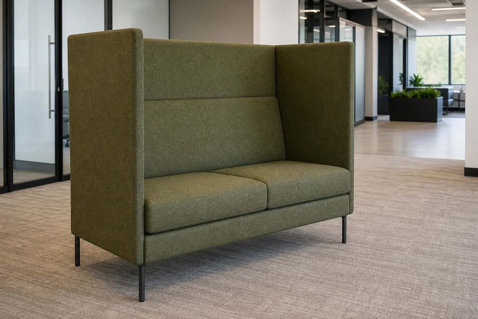 Two seater office privacy sofa with tall side panels