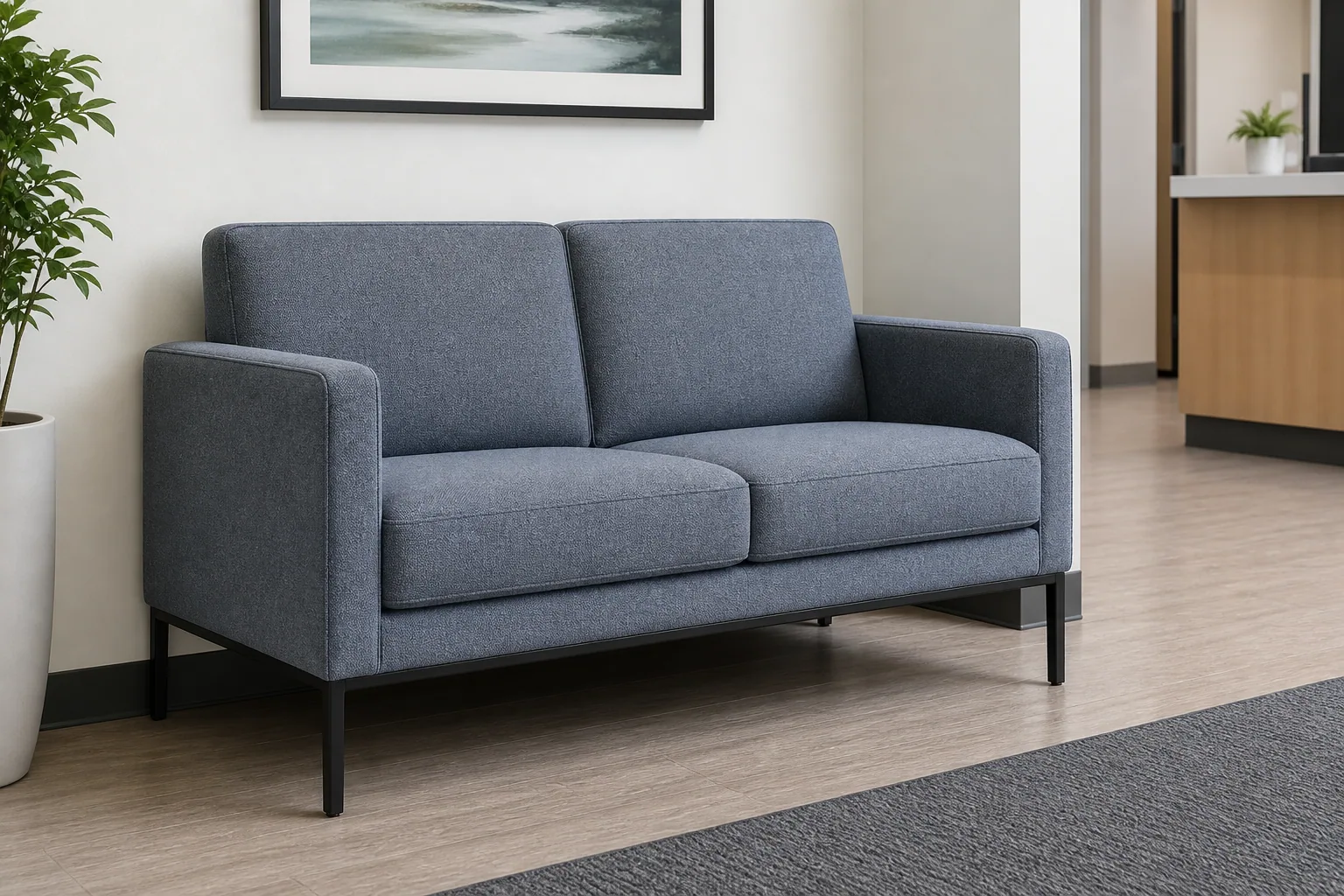 Two seater office waiting sofa with cleaning access