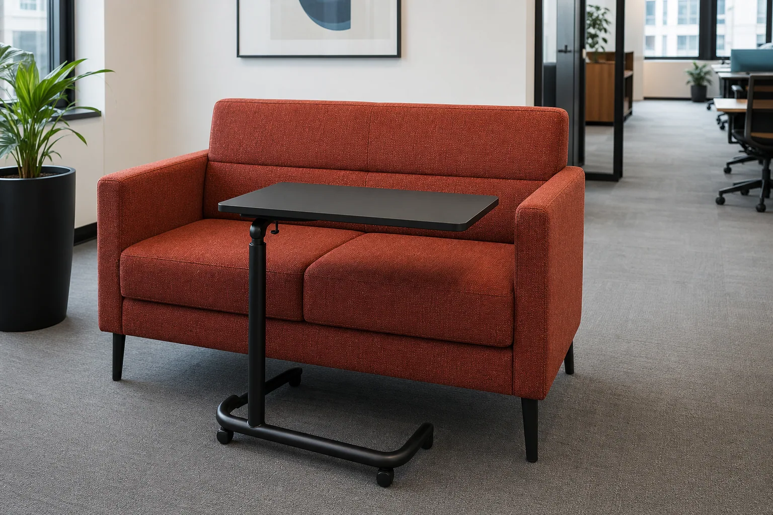 Upright office sofa with laptop table