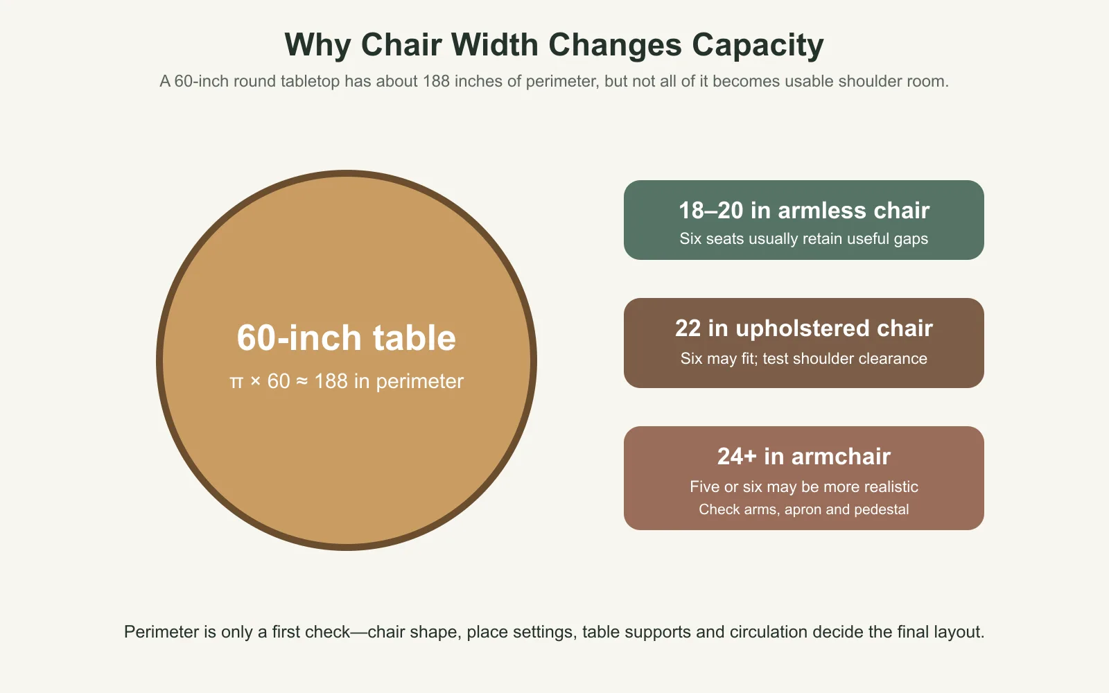 Chair width effect on 60 inch round table seating capacity