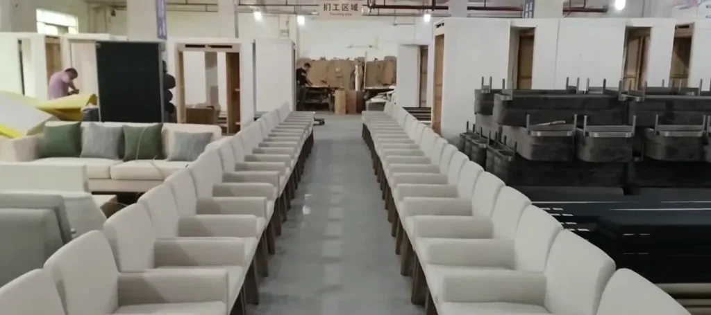 Upholstered lounge chair production batch for a hotel project