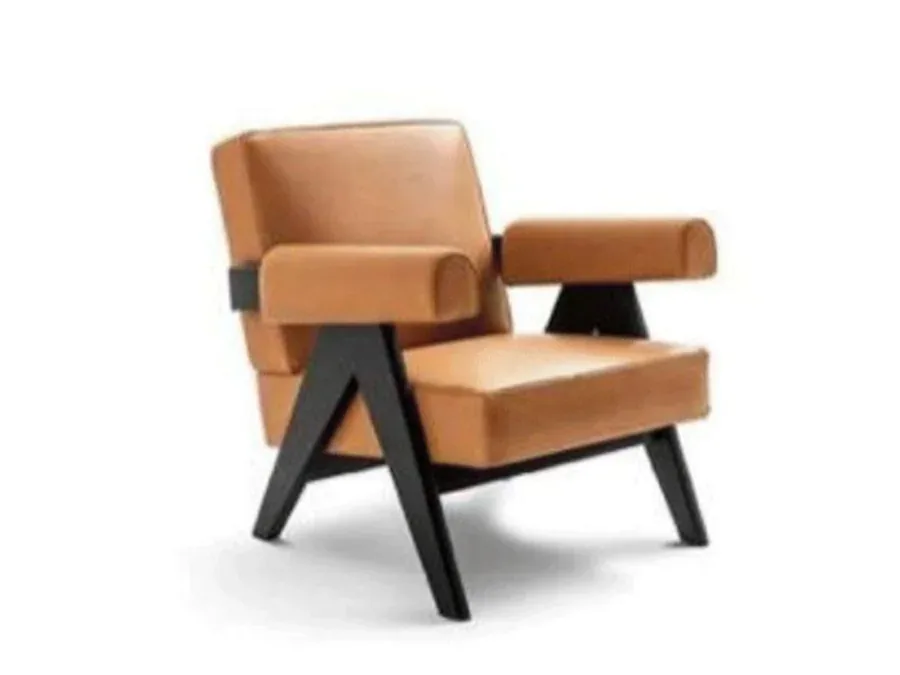 Wood-arm club chair alternative Modern lounge chair with upholstered seat and exposed wood arms