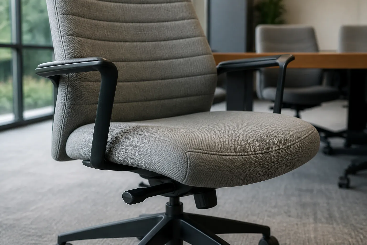 Commercial upholstered conference chair with armrests swivel base and casters