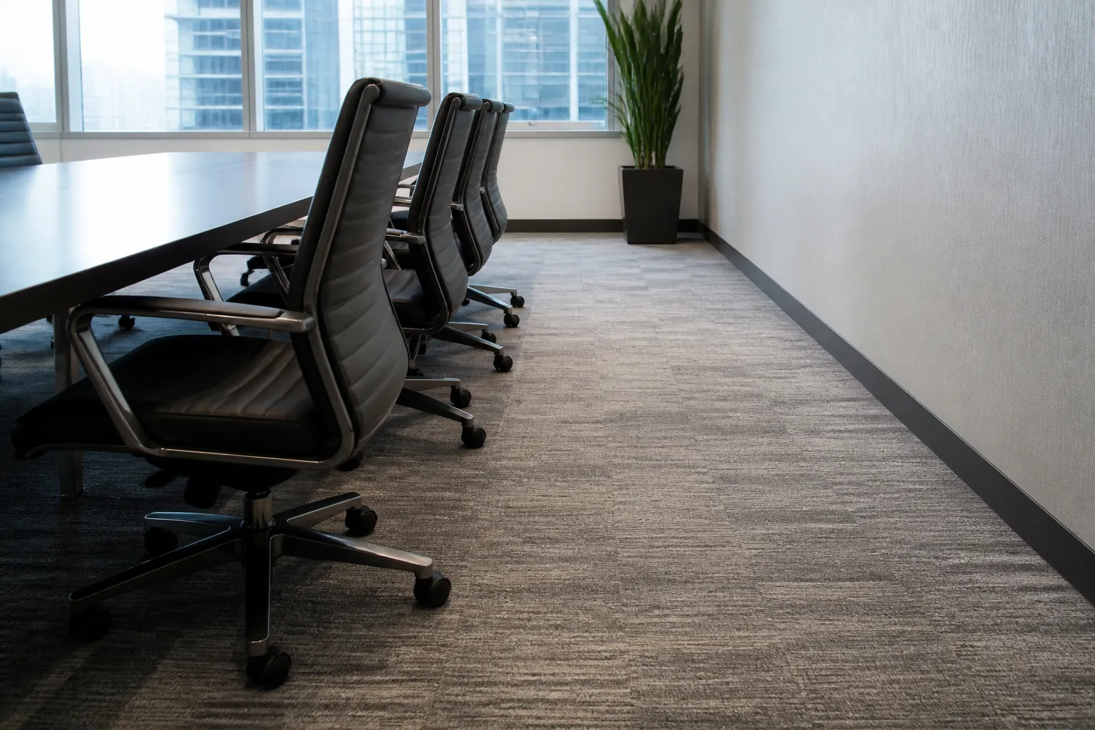 Clearance behind conference chairs beside a commercial meeting table