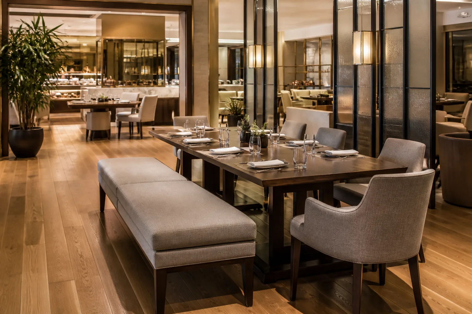 How to pair dining chairs with benches in a hotel restaurant