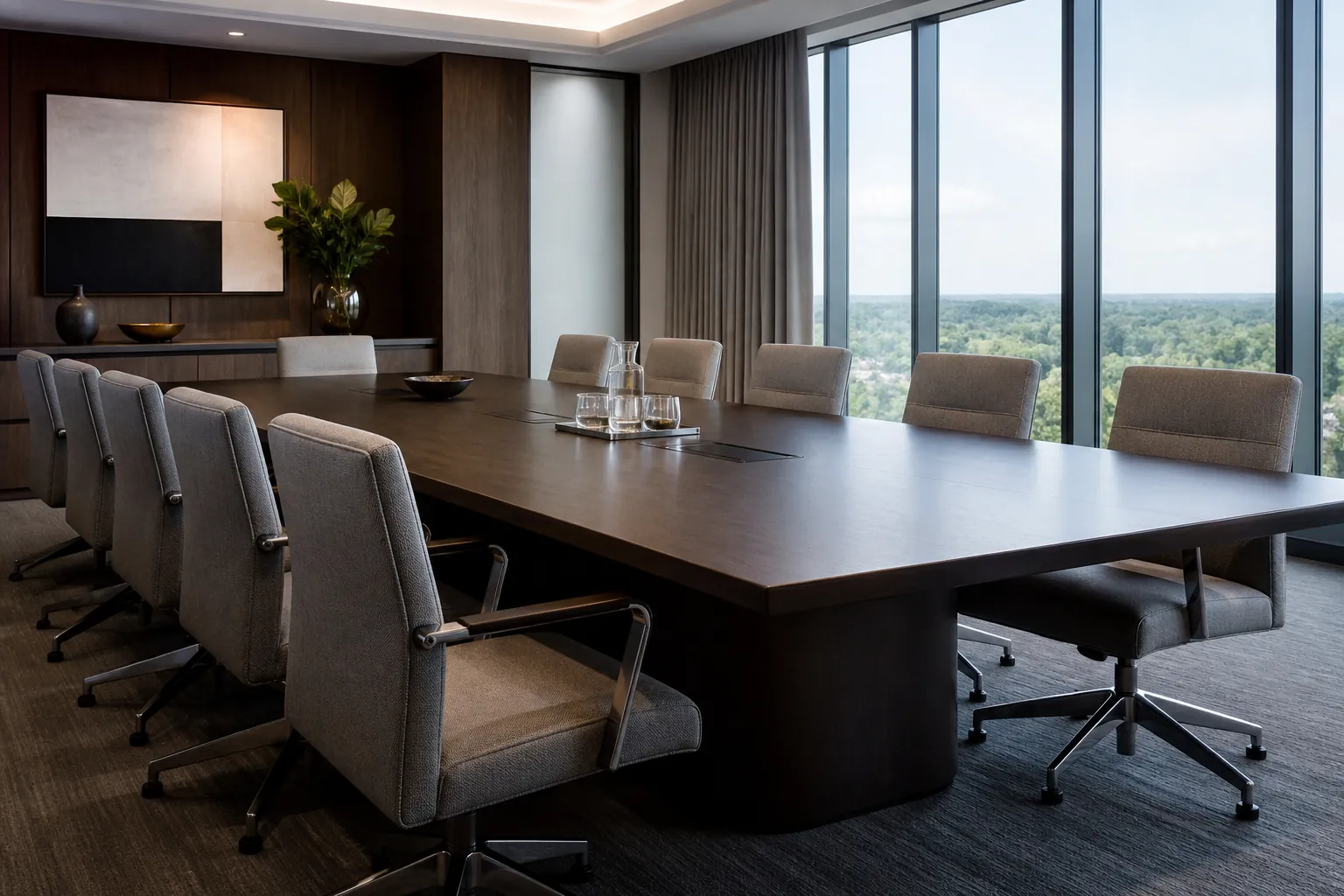 Executive upholstered boardroom chairs in a premium corporate meeting room