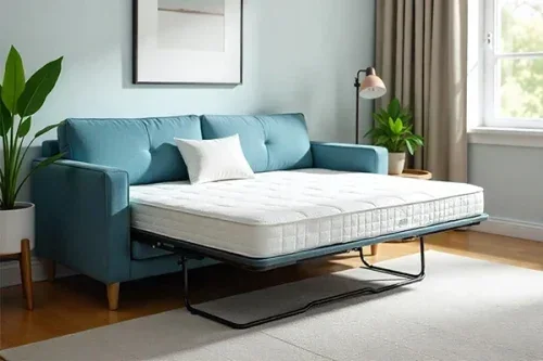 Sleeper sofa opened as an extra bed in a guestroom