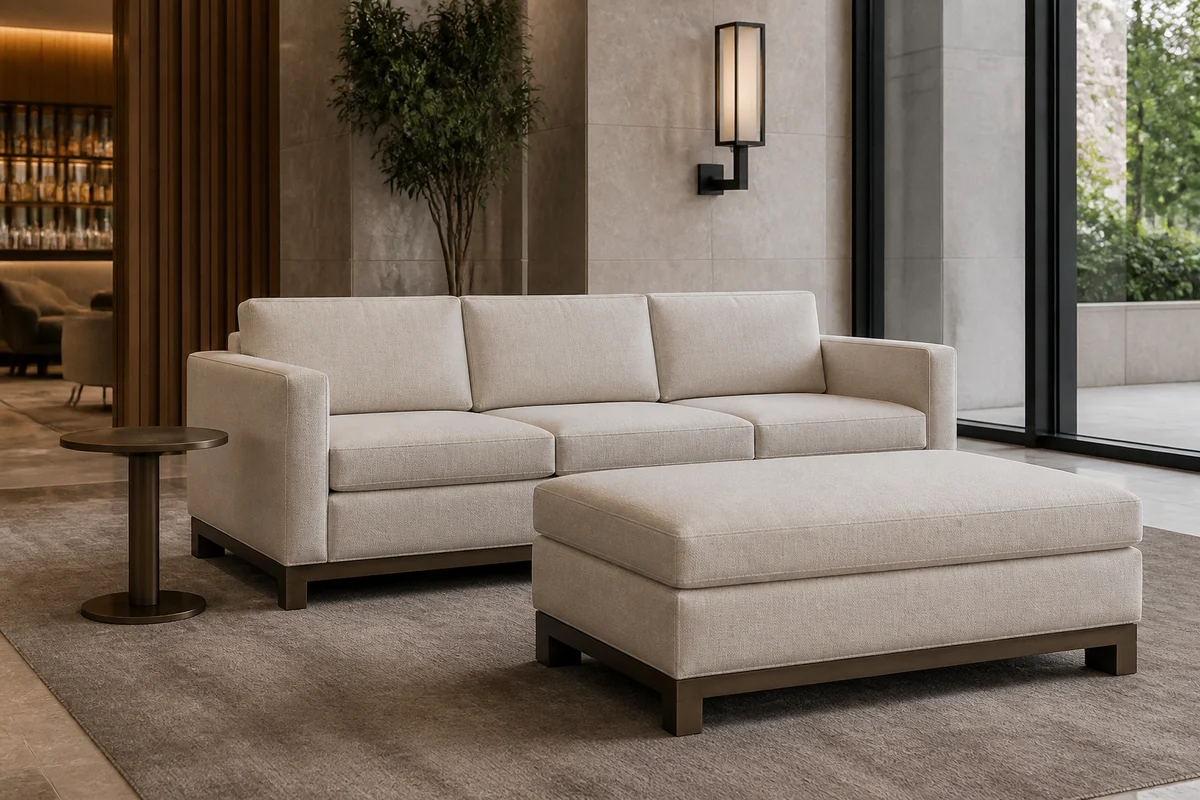 Hotel lounge sofa and ottoman set Commercial sofa and matching ottoman set in a hotel lounge