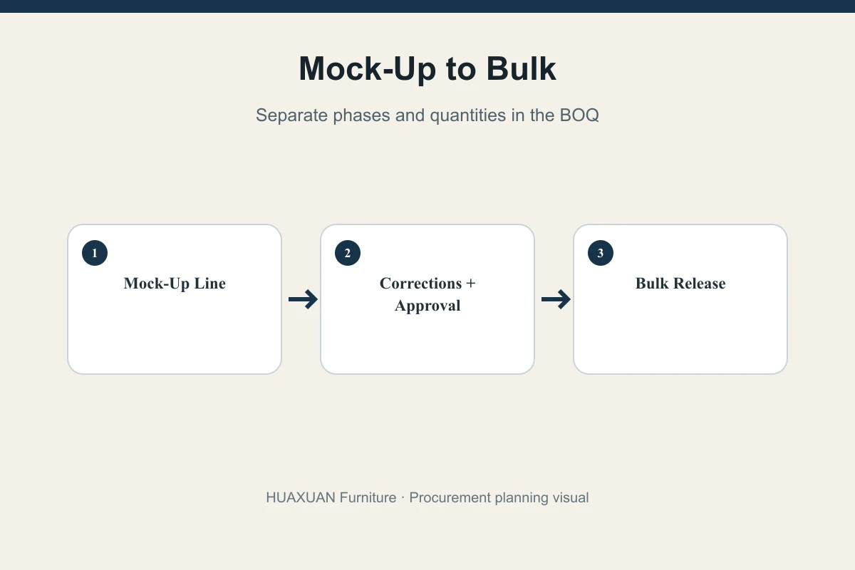 Hotel mock-up and bulk stages Hotel mock-up room prototype and bulk furniture approval stages