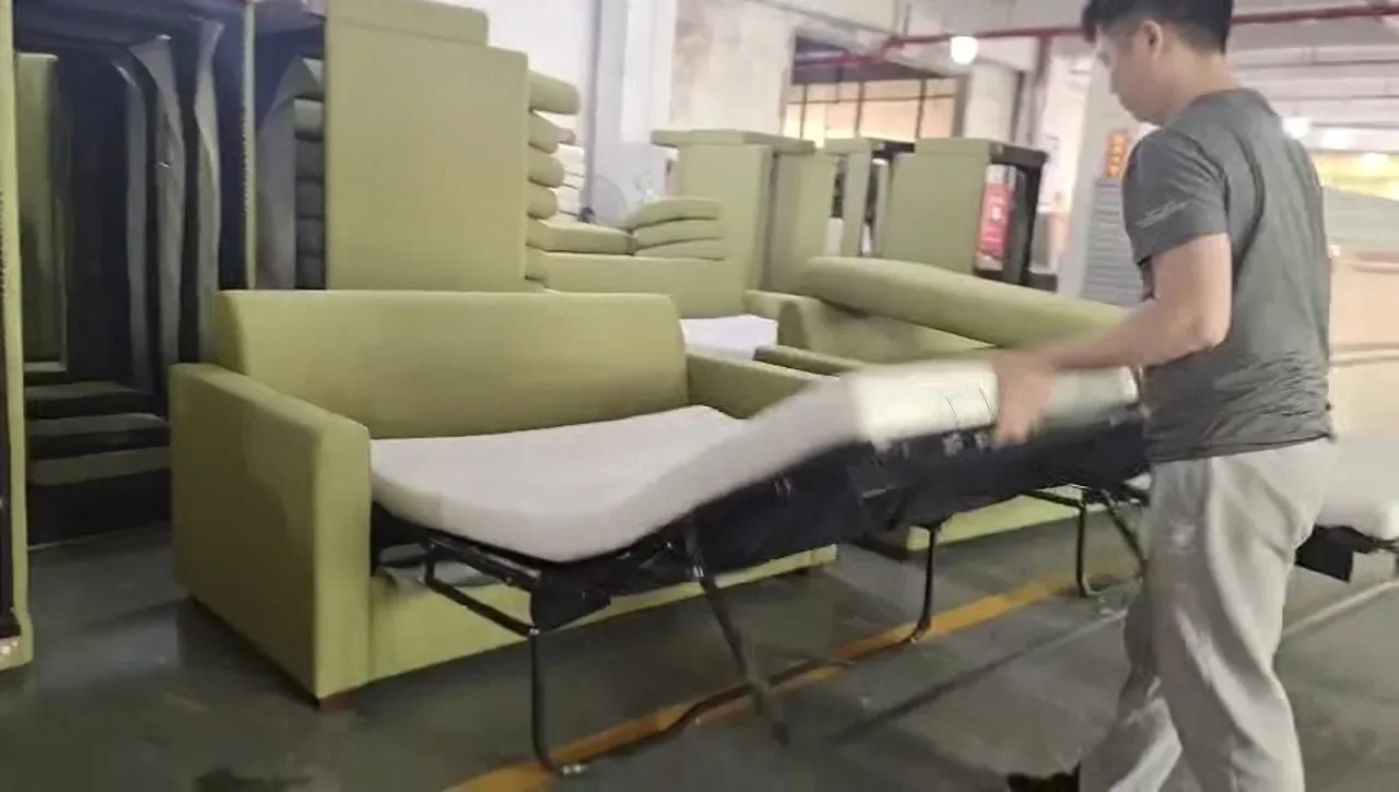 Pull-out sofa bed mechanism tested for a hotel project
