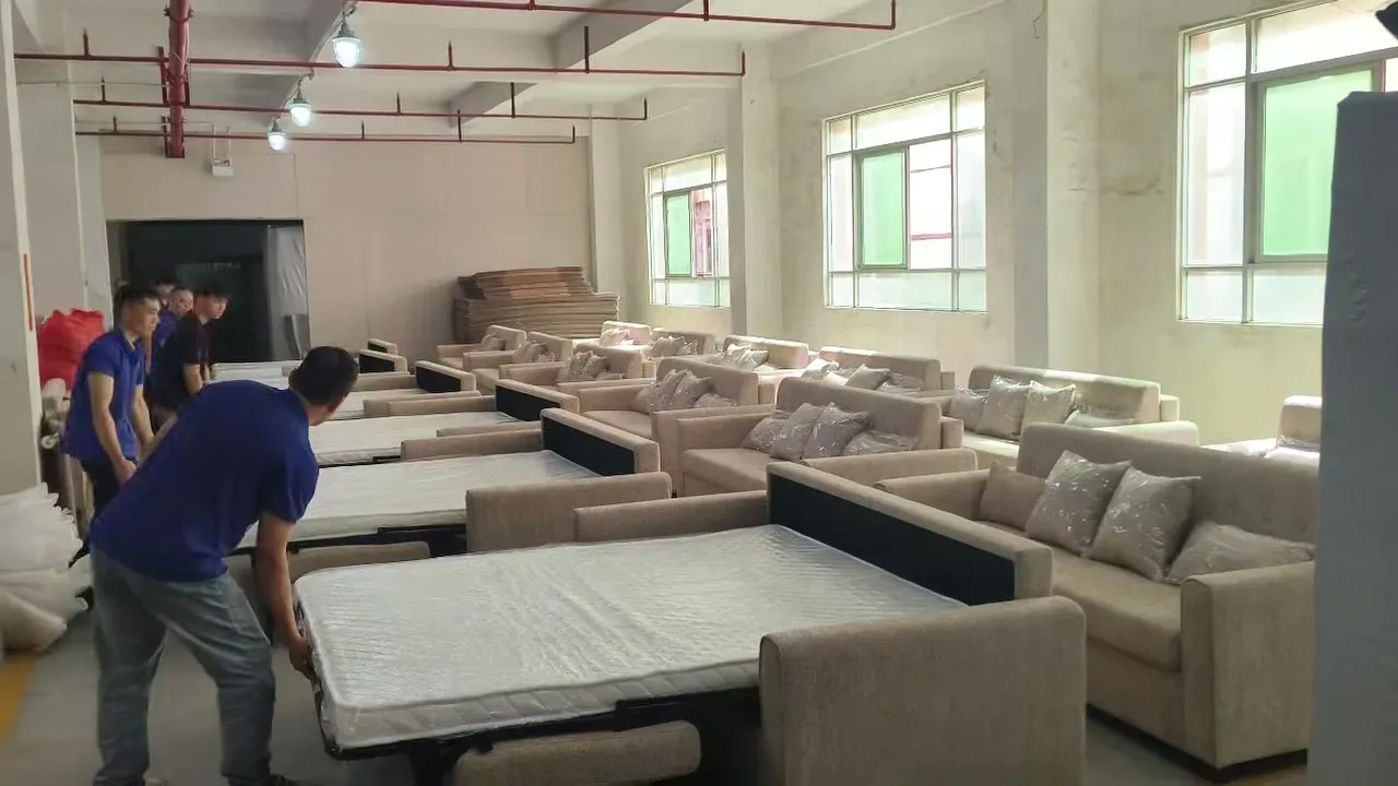 Hotel sofa beds opened for project comfort and consistency review