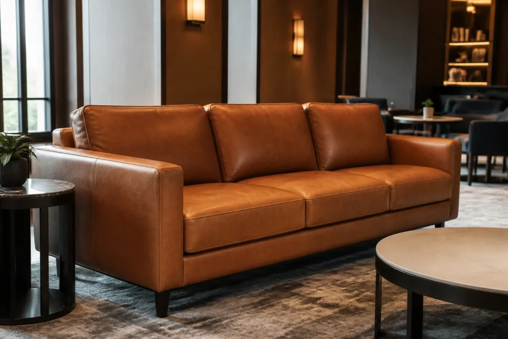 How to tell if a sofa is real leather in a commercial lounge