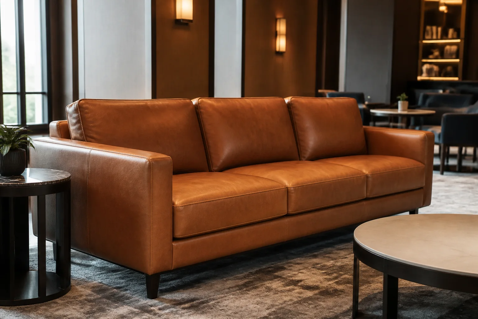 How to tell if a sofa is real leather in a commercial lounge