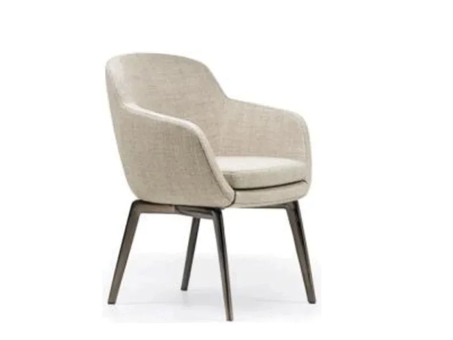 Upholstered dining armchair suitable for a round table