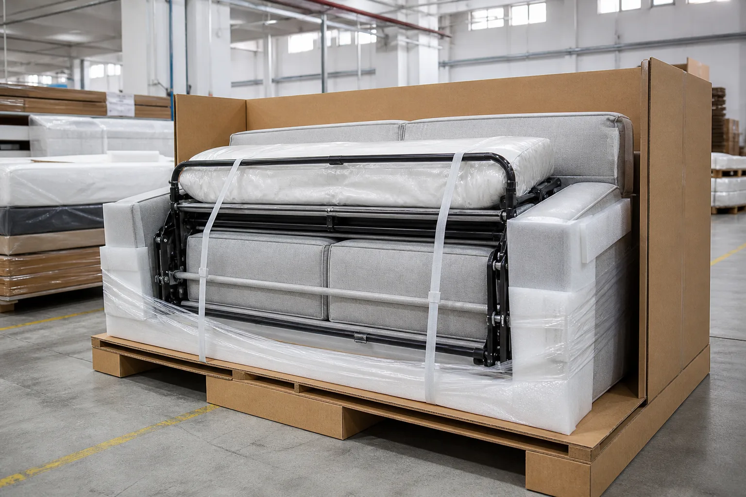 Sofa bed export packing Sofa bed prepared for export packing with mechanism secured