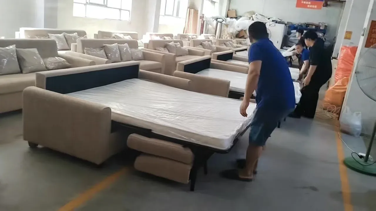 Sofa bed cushions removed before opening