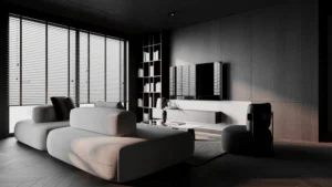 Sofa facing a television at a practical viewing distance