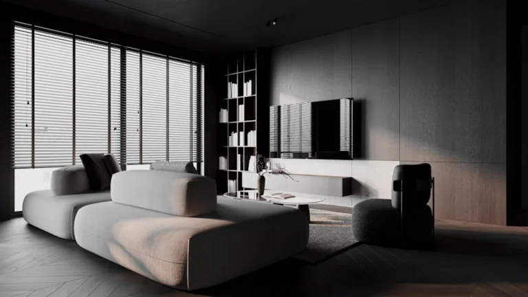 Sofa facing a television at a practical viewing distance