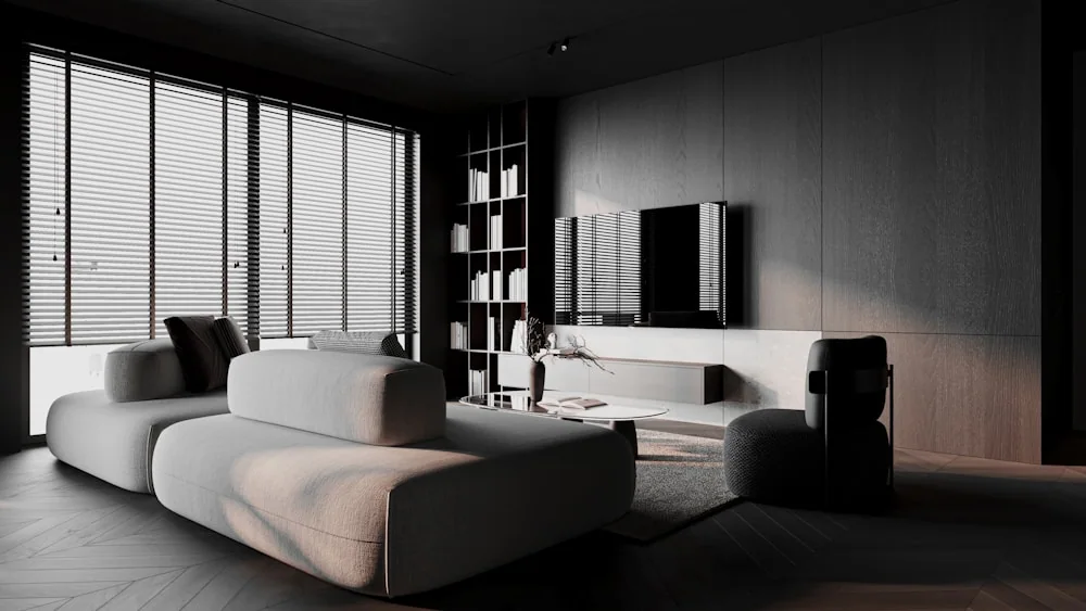 Sofa facing a television at a practical viewing distance