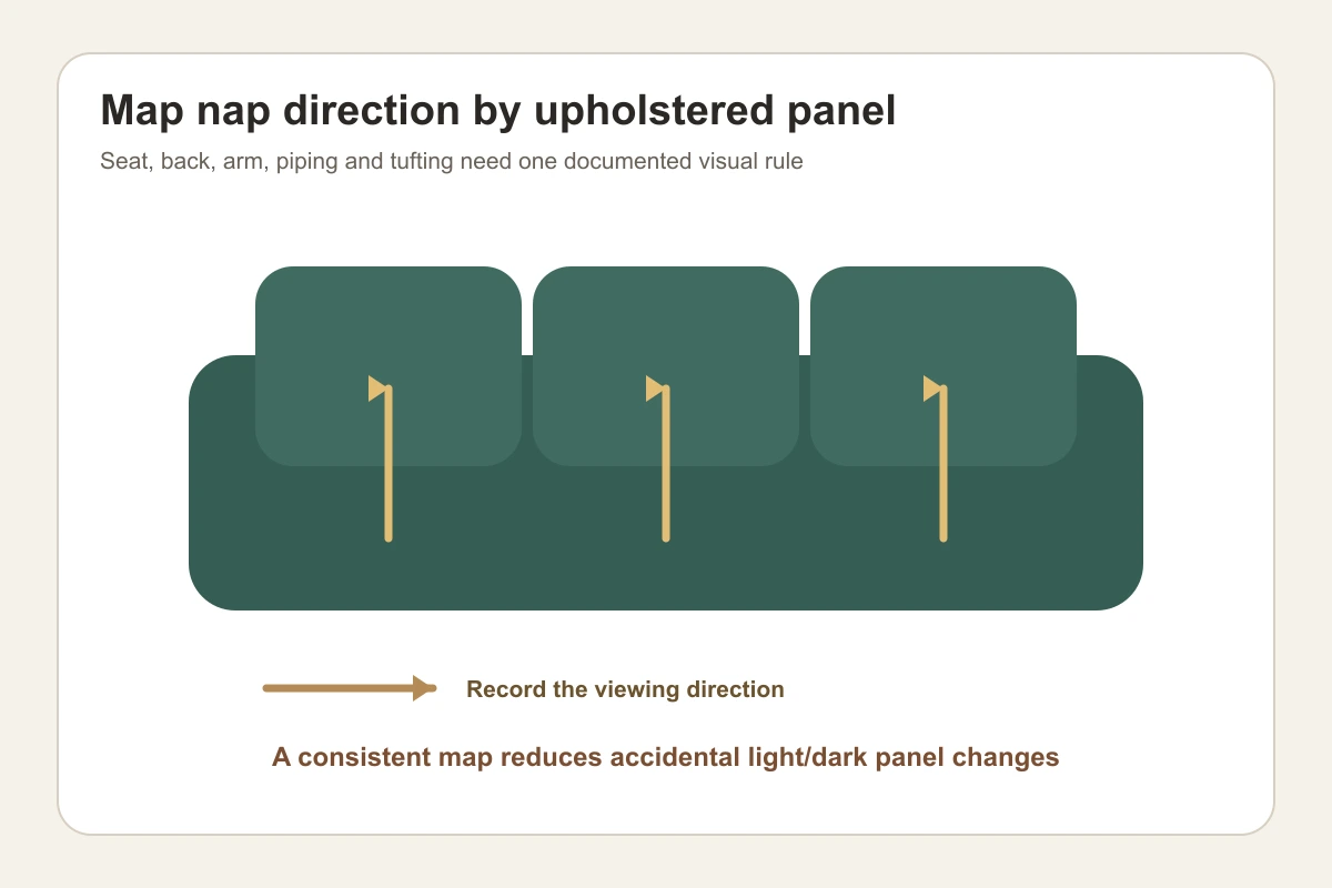 Velvet panel direction map Commercial velvet sofa panel and nap alignment map