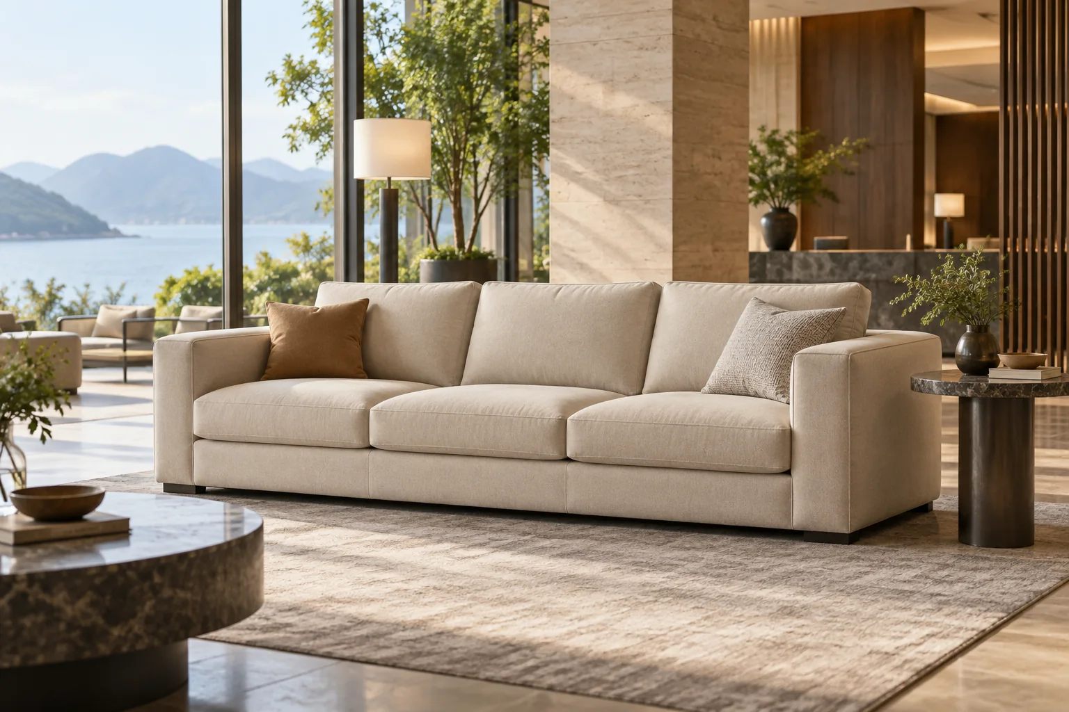 Three-seat sofa in a commercial lounge seating arrangement