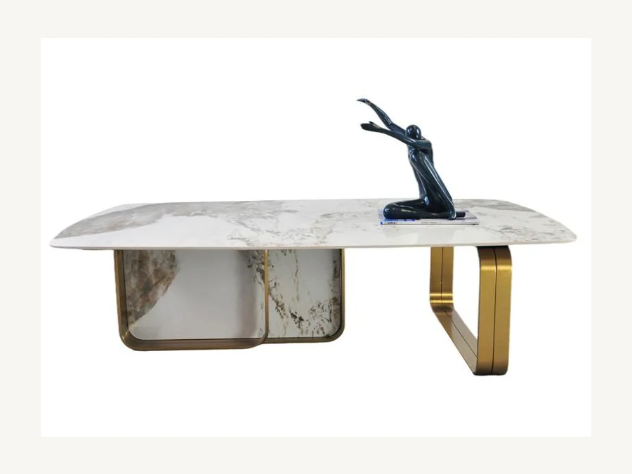 Asymmetric stone-look coffee table with offset loop supports