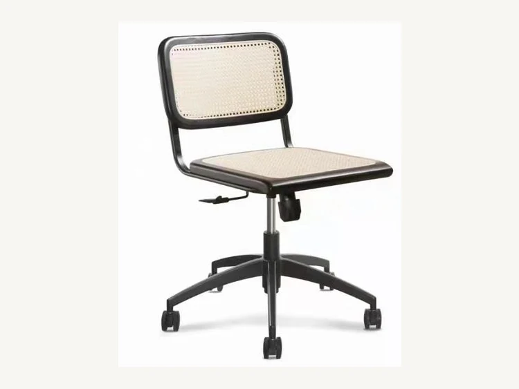 Cane-back task chair with matching woven seat and caster base