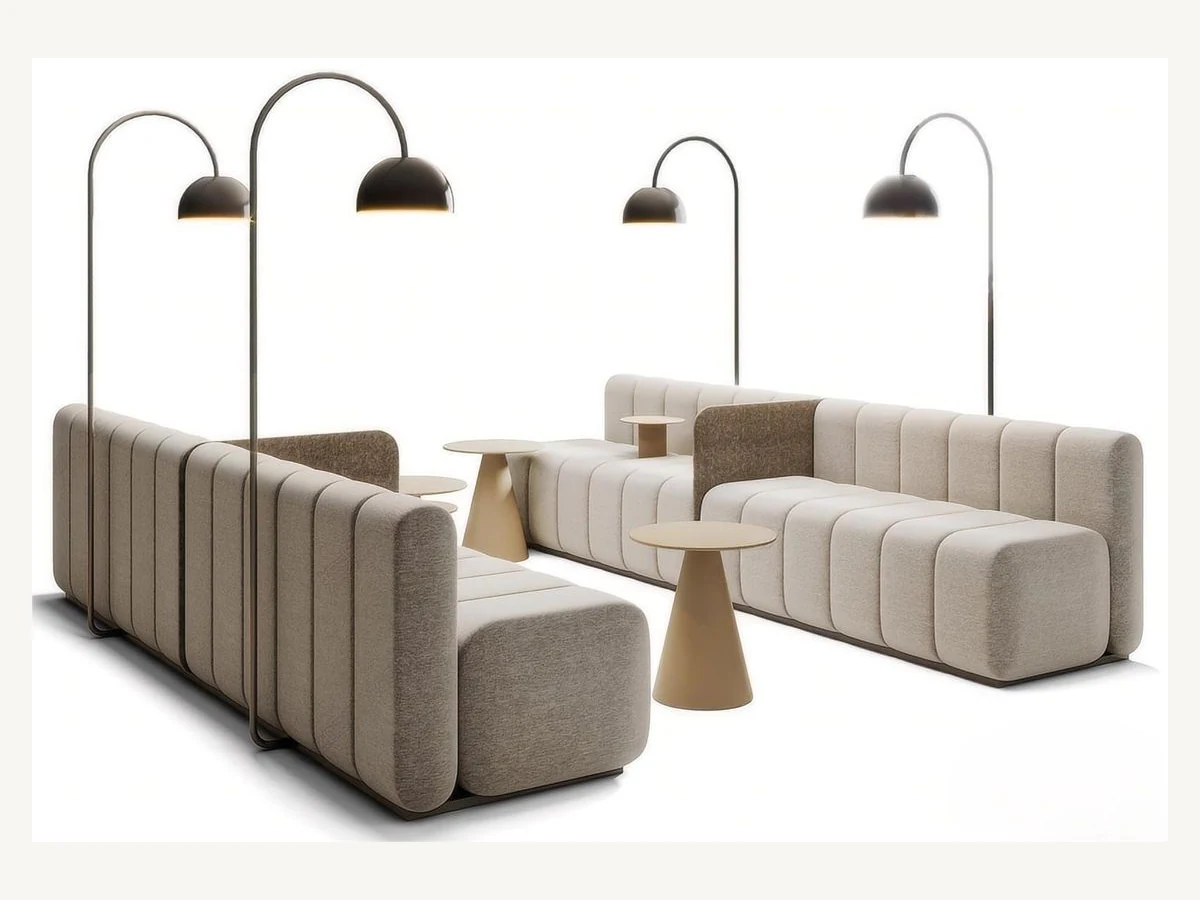 Channelled modular lobby seating system arranged back to back