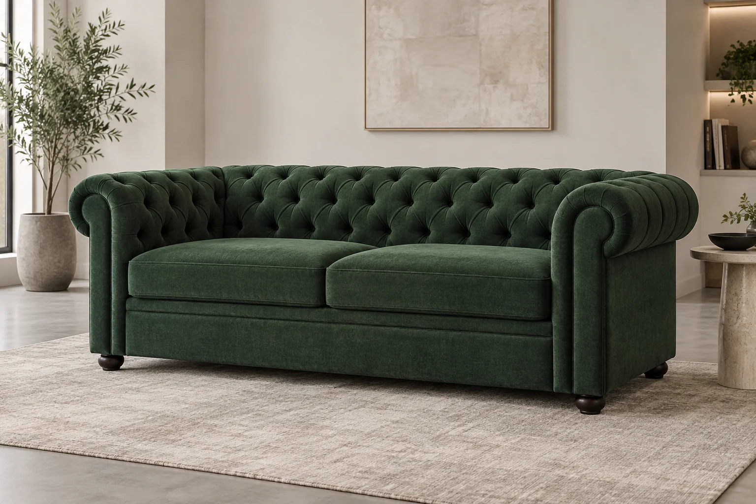 Chesterfield-style sleeper closed Green Chesterfield style sleeper sofa in closed mode