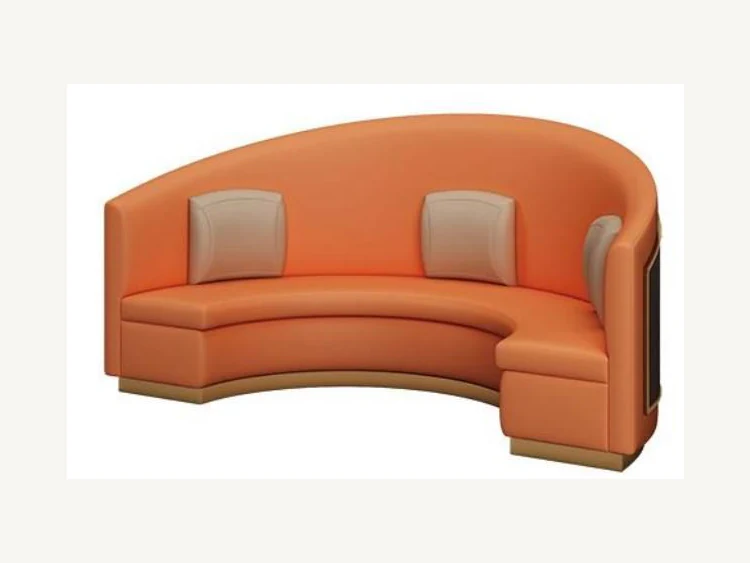 Curved banquette-style lounge sofa with asymmetrical high back