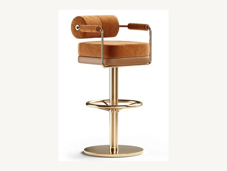 Cylindrical backrest pedestal bar stool with ring footrest