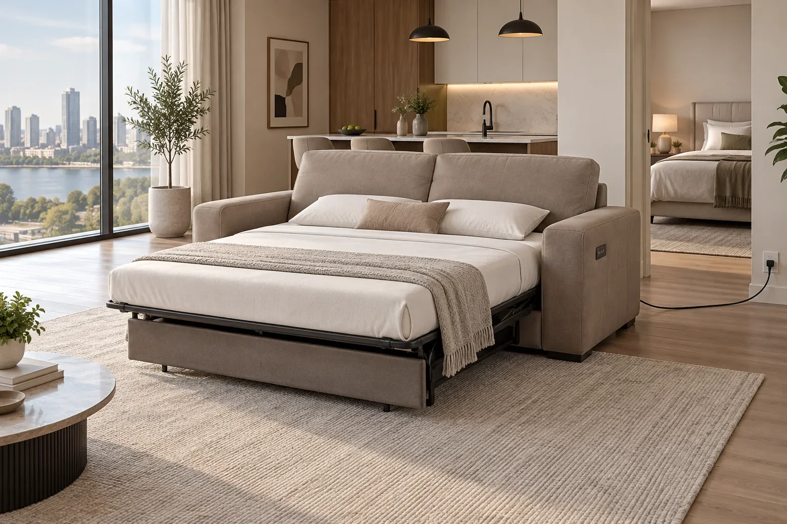 Open powered sleeper concept with clear apartment circulation space